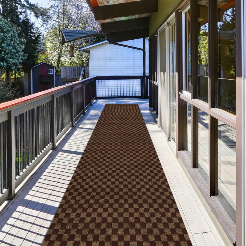ZGR HOME&GARDEN ZGR Runner Rug 2 ft x 6 ft Carpet Runners IndoorOutdoor Hallway Kitchen Entryway Bedroom Area Rugs with Natural NonSlip Rubber Backing Garage mat Checkered Brown Custom 
