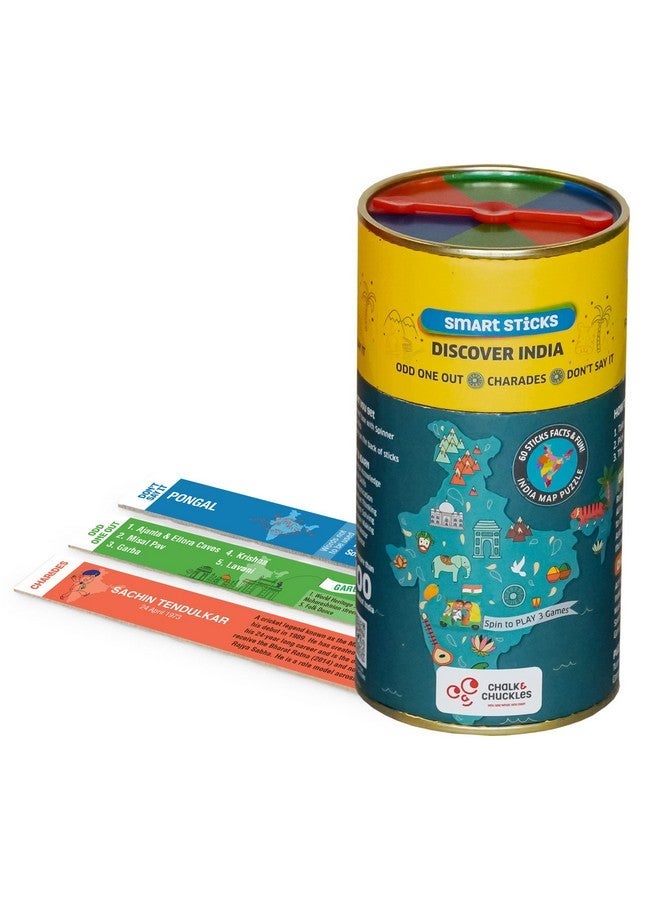 Chalk and Chuckles Smart Sticks Discover India, Kids Games Age 7+ Years, India Map Puzzle, Fun Educational Toys, Card Game, Birthday Return Gift for Girls, Boys 8, 9, 10, 11, 12 - Image 1