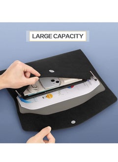 SYOSI A4 Envelope File Holder Waterproof Document Bag  Lightweight PU Leather Multifunction Portfolio Document File Folder File Organizer Storage Case for Paper Document Tablet Case 2PCS Black  - Image 3