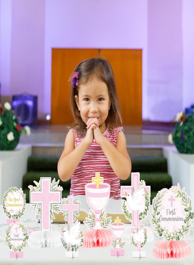 ANGOLIO 12Pcs First Holy Communion Party Decorations - Pink White Religious Cross, Chalice & Dove Centerpieces, Honeycomb Centerpieces Tables Photo Props Party Supplies for Child’s Blessed Celebration - Image 5