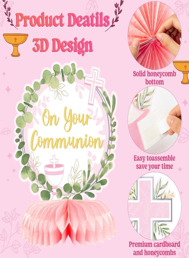 ANGOLIO 12Pcs First Holy Communion Party Decorations - Pink White Religious Cross, Chalice & Dove Centerpieces, Honeycomb Centerpieces Tables Photo Props Party Supplies for Child’s Blessed Celebration - Image 4