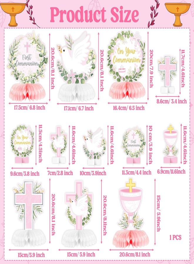 ANGOLIO 12Pcs First Holy Communion Party Decorations - Pink White Religious Cross, Chalice & Dove Centerpieces, Honeycomb Centerpieces Tables Photo Props Party Supplies for Child’s Blessed Celebration - Image 2