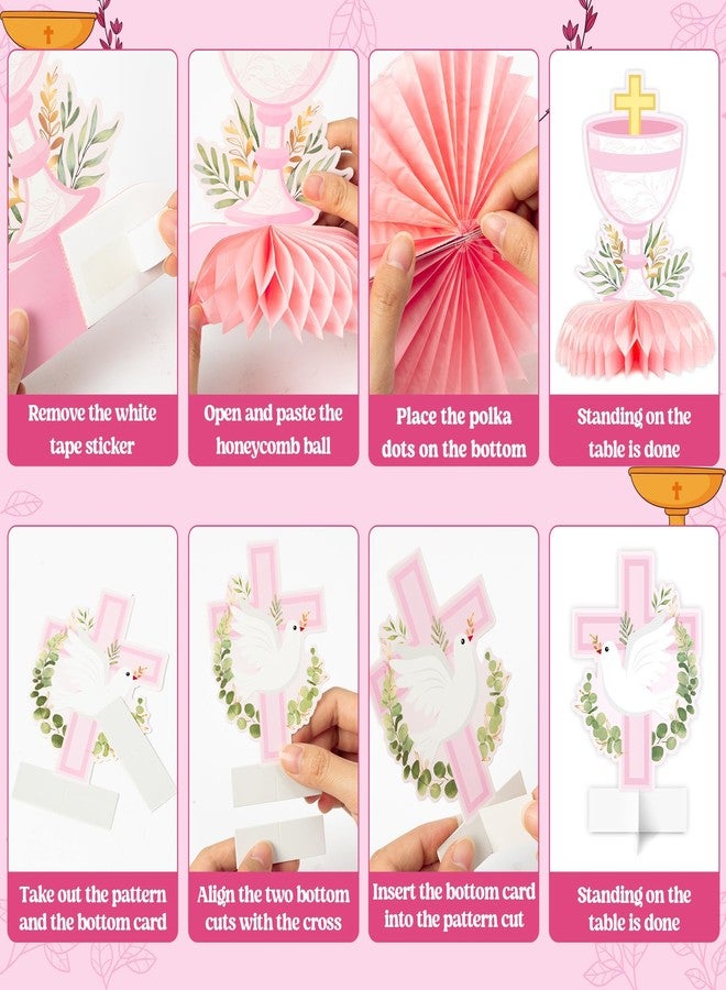 ANGOLIO 12Pcs First Holy Communion Party Decorations - Pink White Religious Cross, Chalice & Dove Centerpieces, Honeycomb Centerpieces Tables Photo Props Party Supplies for Child’s Blessed Celebration - Image 3