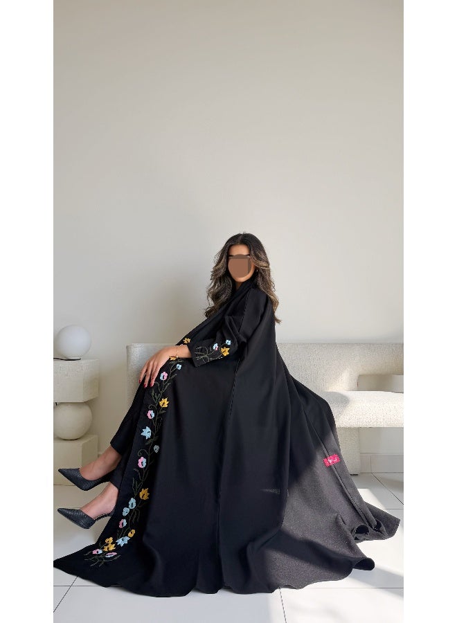 آية MWT638 عبايه اسود تطريز وردات - Image 4