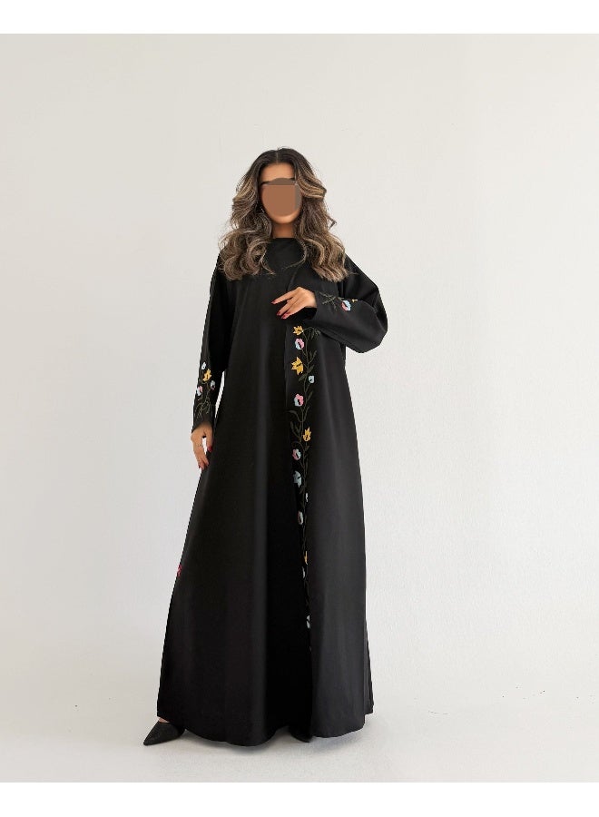 آية MWT638 عبايه اسود تطريز وردات - Image 1