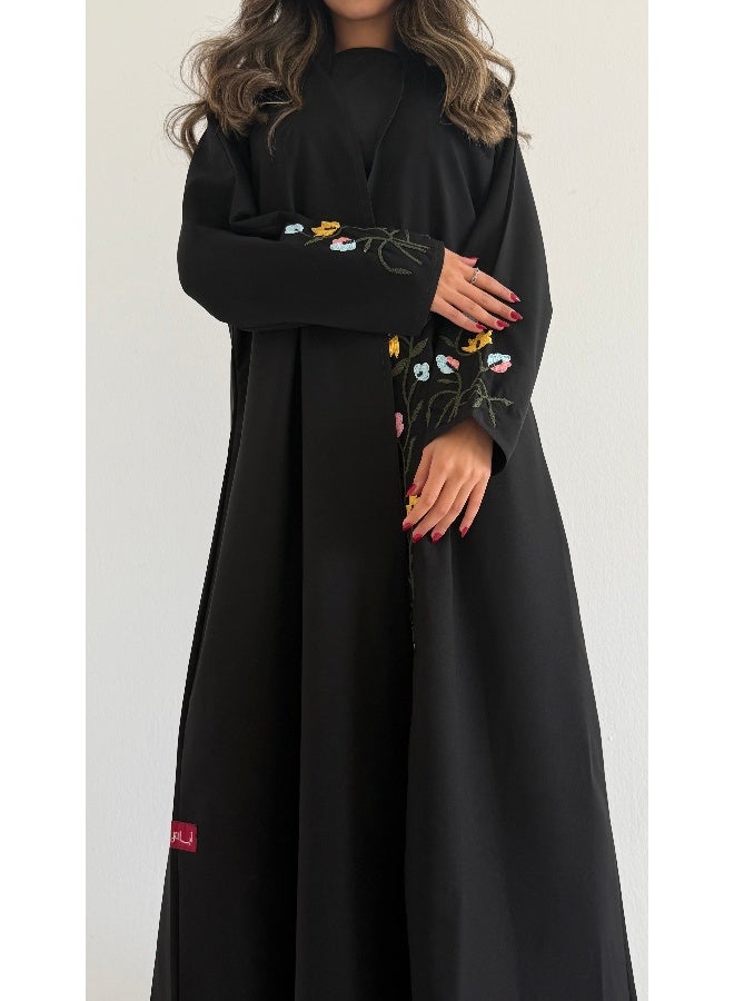 آية MWT638 عبايه اسود تطريز وردات - Image 2