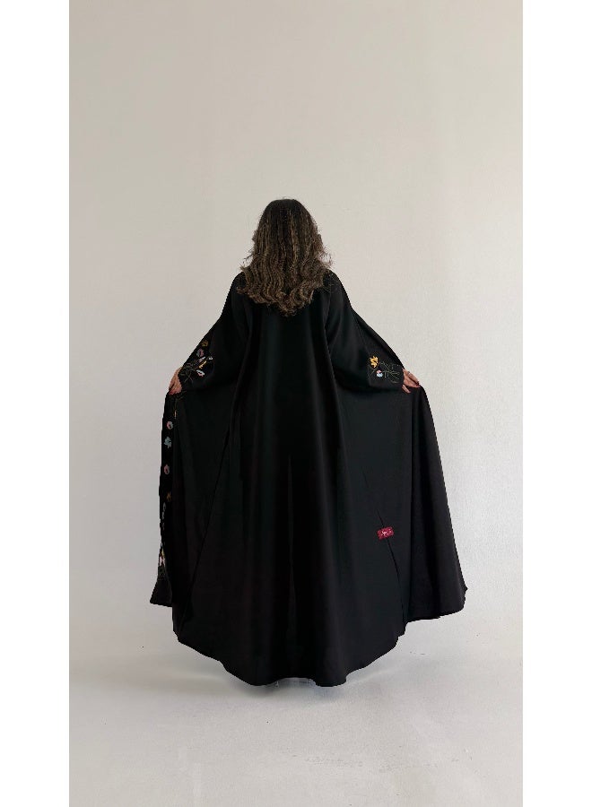 آية MWT638 عبايه اسود تطريز وردات - Image 3