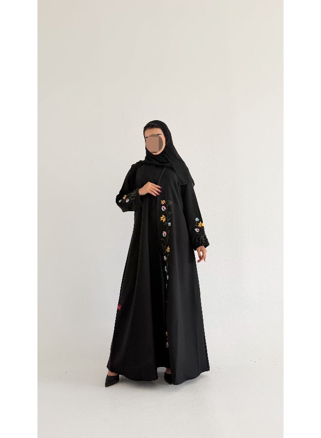 آية MWT638 عبايه اسود تطريز وردات - Image 5