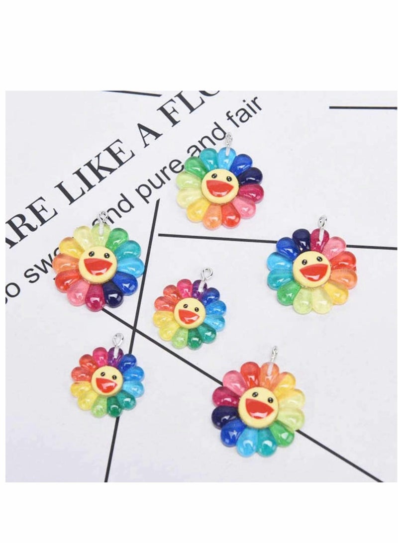KASTWAVE Colorful Transparent Smiley, Sunflower Charms Sun Flower, Pendants Resin Sun Flower, Pendants Charms Sun Sunflower Collection Crafts, for DIY Bracelet Necklace Earring Keychain Making 50 Pcs - Image 5