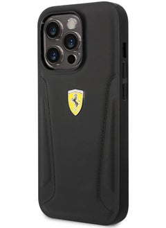 Ferrari IPHONE 14 PRO   - LEATHER BLACK CASE HOT STAMPED SIDES AND YELLOW SHIELD LOGO - FERRARI  - Image 3