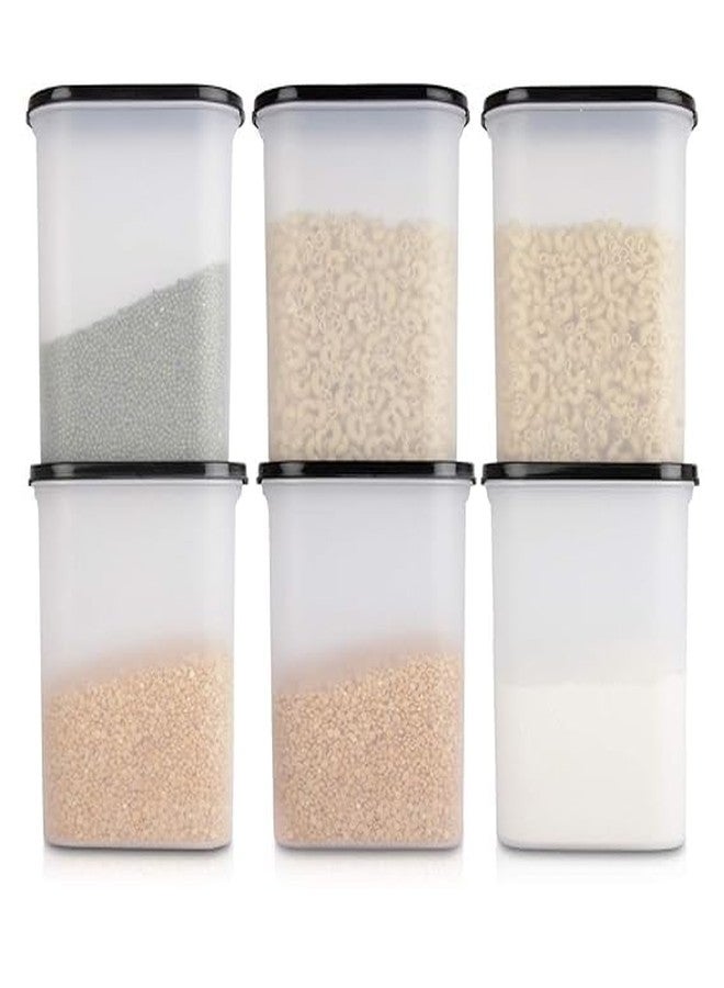 SIMPARTE Anti-Bacterial Modular Plastic Storage Container Set of 6 – 2400ml – Black – BPA-Free, Airtight Lid, Leakproof, Stackable Organizer for Pantry, Sugar, Flour & Grains - Image 1