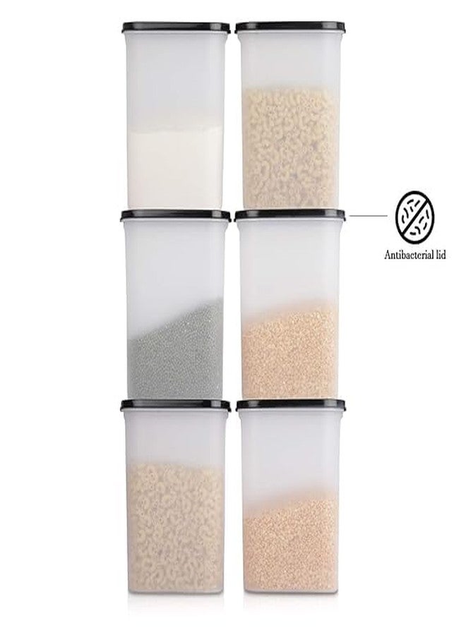 SIMPARTE Anti-Bacterial Modular Plastic Storage Container Set of 6 – 2400ml – Black – BPA-Free, Airtight Lid, Leakproof, Stackable Organizer for Pantry, Sugar, Flour & Grains - Image 5