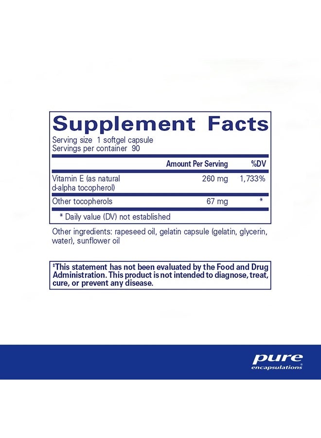 Pure Encapsulations فيتامين E (مع توكوفيرولات مختلطة) - حماية مضادة للأكسدة ووظيفة خلوية - يحتوي على توكوفيرولات مختلطة - غير معدلة وراثيًا - 90 كبسولة لينة - Image 2