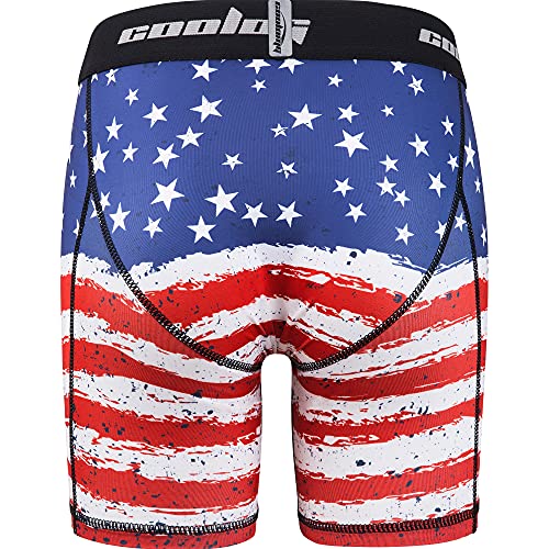 COOLOMG Boys Youth Compression Shorts with Athletic Cup for Baseball Football Hockey Lacrosse US Flag - Image 2