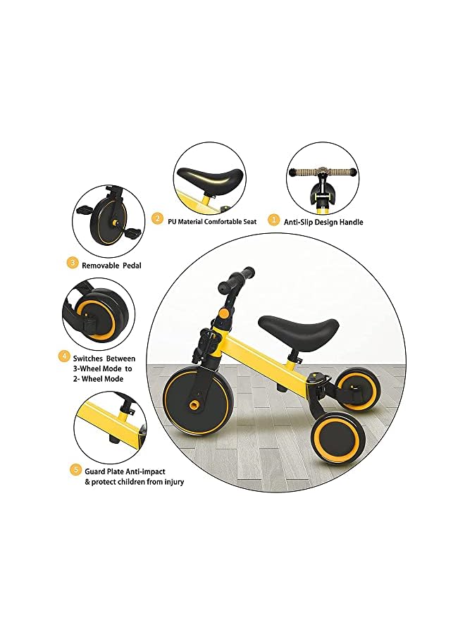 DMG TECH 3 in 1 Kids Tricycles, Toddler Bike for 1-4 Year olds,Baby Balance Bike Kids Trike with Adjustable Seat & Handlebar and Removable Pedal,Kids Trike 3 Wheel Bike for Boys Girls (yellow) - Image 5