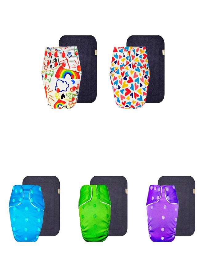 حفاضات قماشية فاخرة من دمبلدو مع حشوة رمادية (عبوة من 5) | شعور بالجفاف والراحة | تهوية جيدة | سهلة التنظيف | مثالية للأطفال الصغار | من 3 أشهر إلى 3 سنوات | للجنسين - Image 1