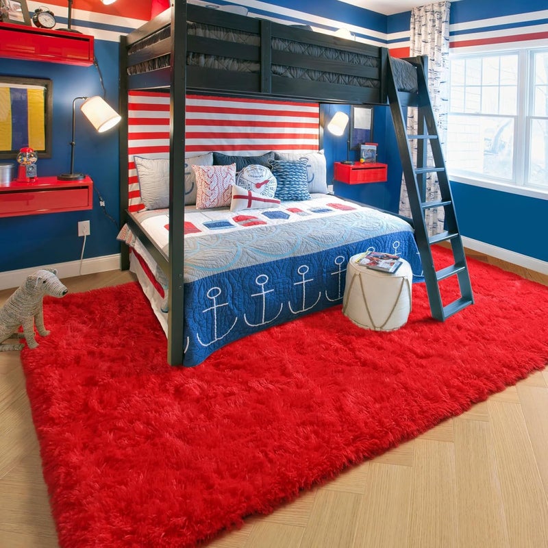 Amdrebio Red Rug for Bedroom,4'X6',Fluffy Shag Rug for Living Room,Furry Carpet for Kids Room,Shaggy Throw Rug for Nursery Room,Fuzzy Plush Rug,Scarlet Carpet,Rectangle,Cute Room Decor for Baby - Image 3