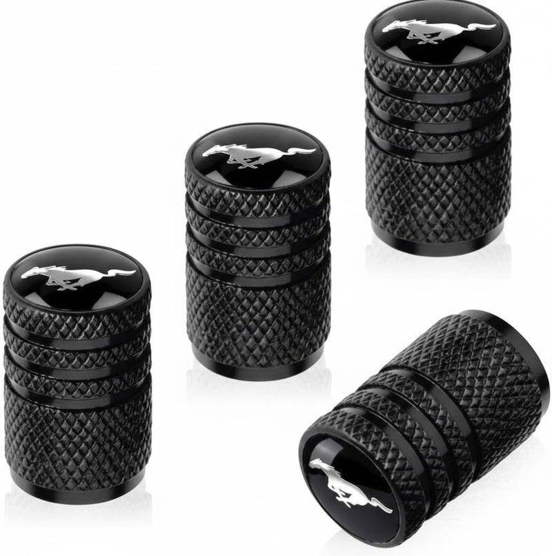 Tire Valve Stem Caps for Ford Mustang Metal Car Wheel Air caps Auto Valve Stem Caps Accessories 4 Pcs Black