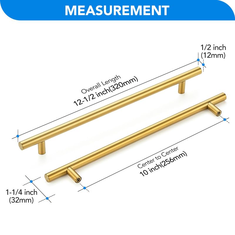HOME EDIT Brushed Brass Cabinet Handles 10 Inch Hole Spacing Stainless Steel Drawer Pulls for Cabinets, Dresser, Bathroom 10 Pack - Image 2