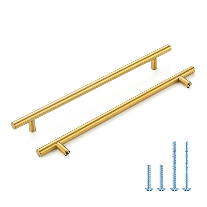 HOME EDIT Brushed Brass Cabinet Handles 10 Inch Hole Spacing Stainless Steel Drawer Pulls for Cabinets, Dresser, Bathroom 10 Pack - Image 1