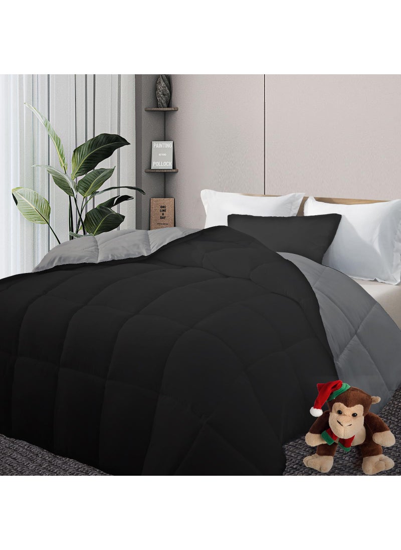 DOWNCOOL DOWNCOOL Comforter King Size Reversible Duvet InsertBlackGrey All Season Blanket Lightweight Quilt Down Alternative Hotel Comforter with Corner Tabs BlackGray King 102x90 Inches 
