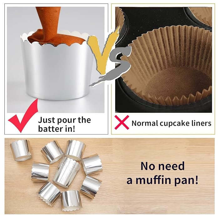 Deera Deera Silver Foil Paper Cupcake LinersMuffin Baking Cups Pack of 100 Medium  - Image 3