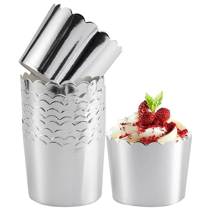 Deera Deera Silver Foil Paper Cupcake LinersMuffin Baking Cups Pack of 100 Medium  - Image 1