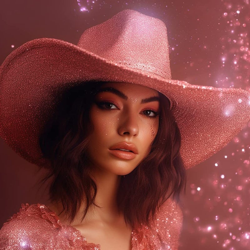 DAJOOEE Cowgirl Hat with Heart Sunglasses Glitter Cowboy Hat for Women Cosplay Bachelor Party Costume Hats (Pink) - Image 2