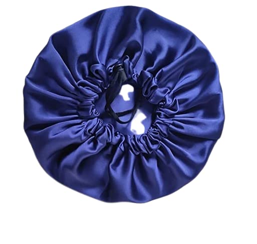 SOHAM SHREE ᵀᴹ Handmade Pure Satin Fully Reversible Hair Bonnet - Reversible Double Layer Large Sleep Cap (Blue) - Adjustable Sleep Cap for Women Girls - Image 1