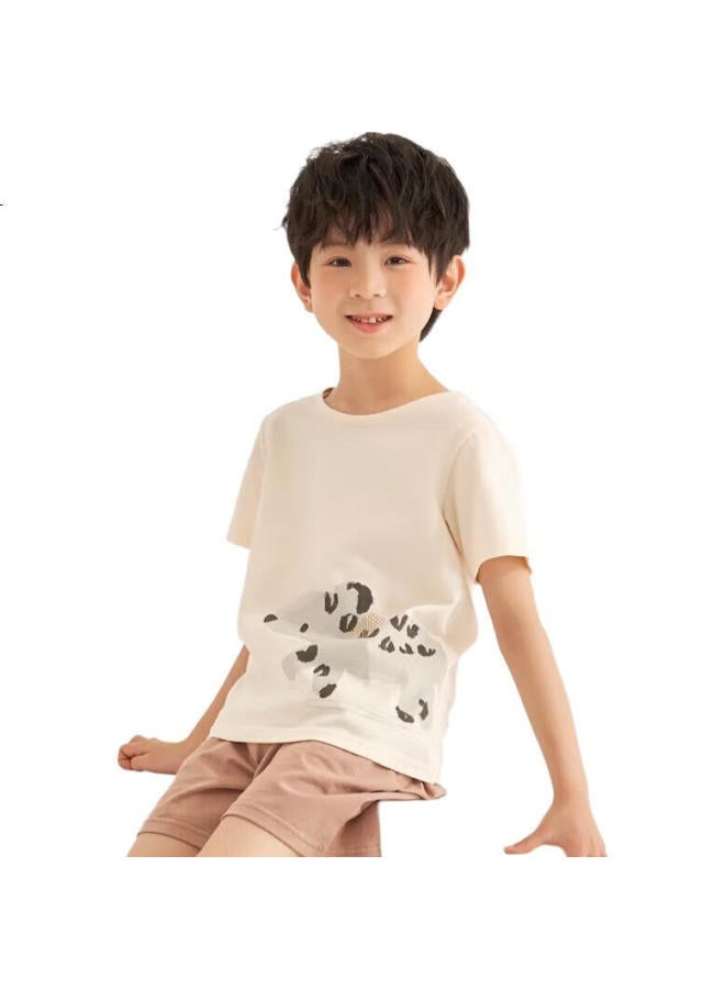 THREEGUN Sanqiang Water-Soft Cotton Children'S Short-Sleeve Shorts Pajama Set For Boys And Girls, 89205D0, Off-White, Size 120 - Image 1