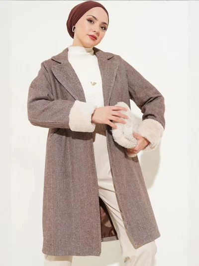 بيغ دارت BDART Herringbone Pattern Wool-Acrylic Coat with Shawl Collar