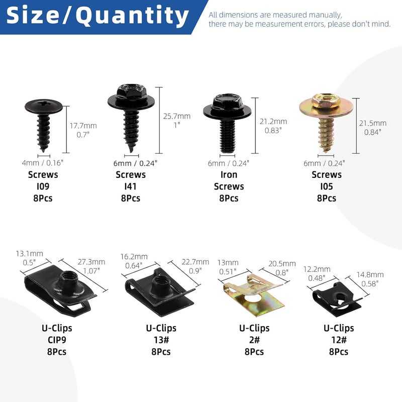 Glarks 64Pcs 8 Sizes Screw Bolt Nut Retainer Car Engine Under Cover Splash Shield Guard Body Bolts Bumper Fender Liner Push Retainer Fastener Rivet Clips Assortment Kit - Image 2