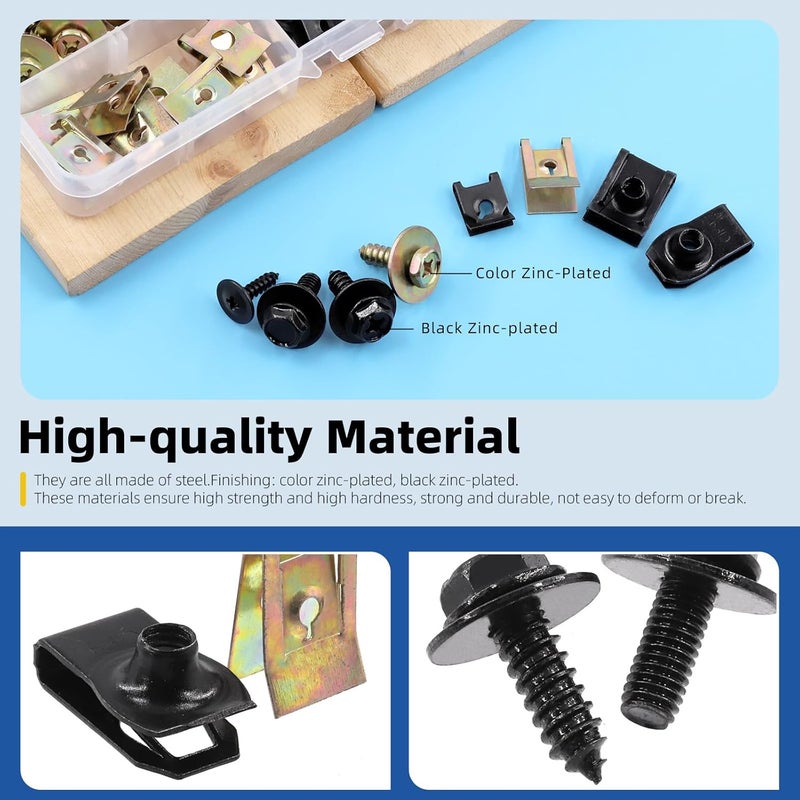 Glarks 64Pcs 8 Sizes Screw Bolt Nut Retainer Car Engine Under Cover Splash Shield Guard Body Bolts Bumper Fender Liner Push Retainer Fastener Rivet Clips Assortment Kit - Image 5