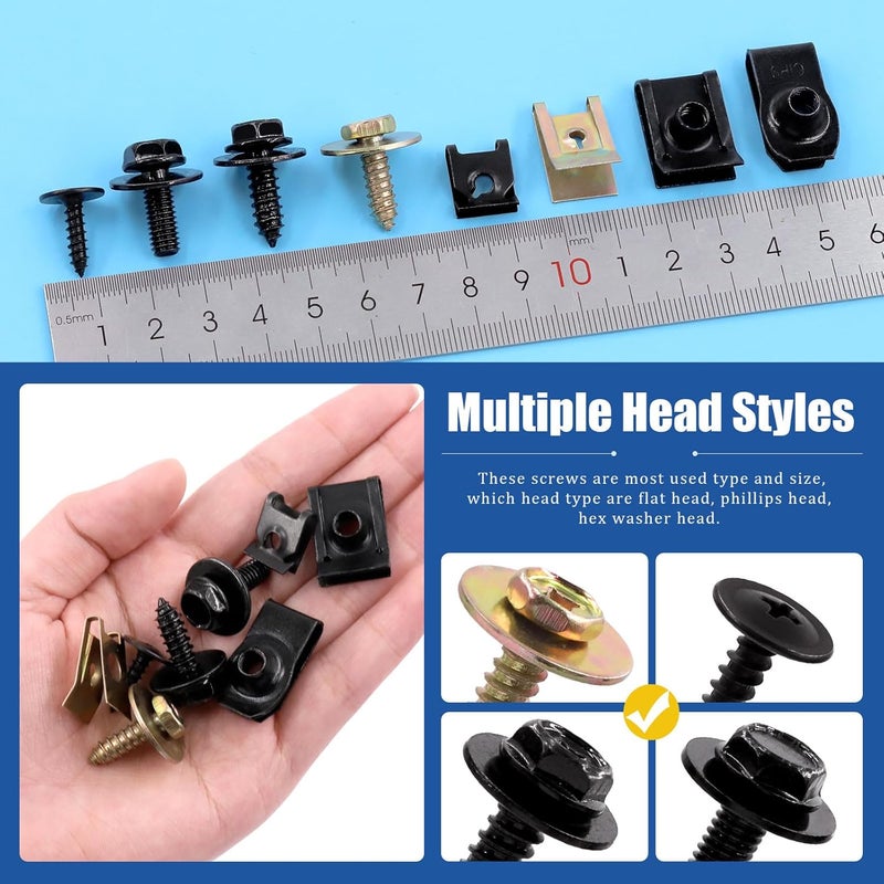 Glarks 64Pcs 8 Sizes Screw Bolt Nut Retainer Car Engine Under Cover Splash Shield Guard Body Bolts Bumper Fender Liner Push Retainer Fastener Rivet Clips Assortment Kit - Image 4