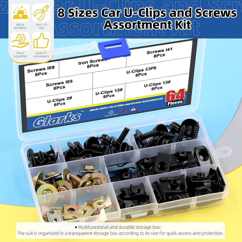 Glarks 64Pcs 8 Sizes Screw Bolt Nut Retainer Car Engine Under Cover Splash Shield Guard Body Bolts Bumper Fender Liner Push Retainer Fastener Rivet Clips Assortment Kit - Image 3