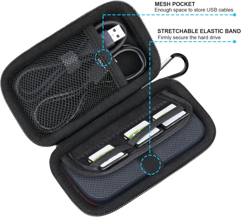 Flexible varied design Hard Carrying Case for SanDisk Extreme Pro/SanDisk Extreme Portable External SSD 500GB 1TB 2TB 4TB USB-C Solid State Drive EVA Shockproof Protective Storage Travel Bag, Black+Black Multi-budget available picks - Image 4