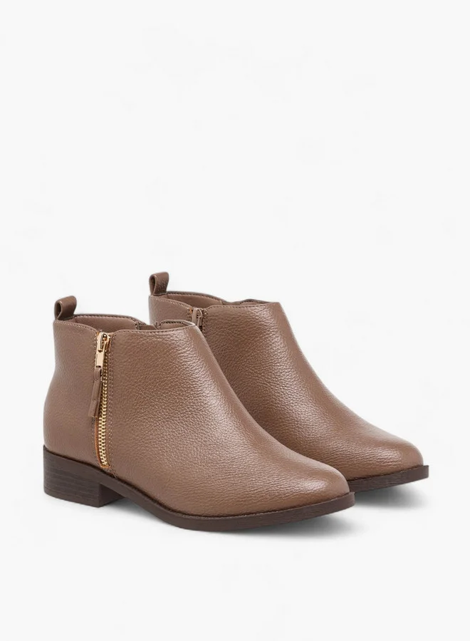 Flora Bella By Shoexpress Solid Ankle Boots with Zip Closure