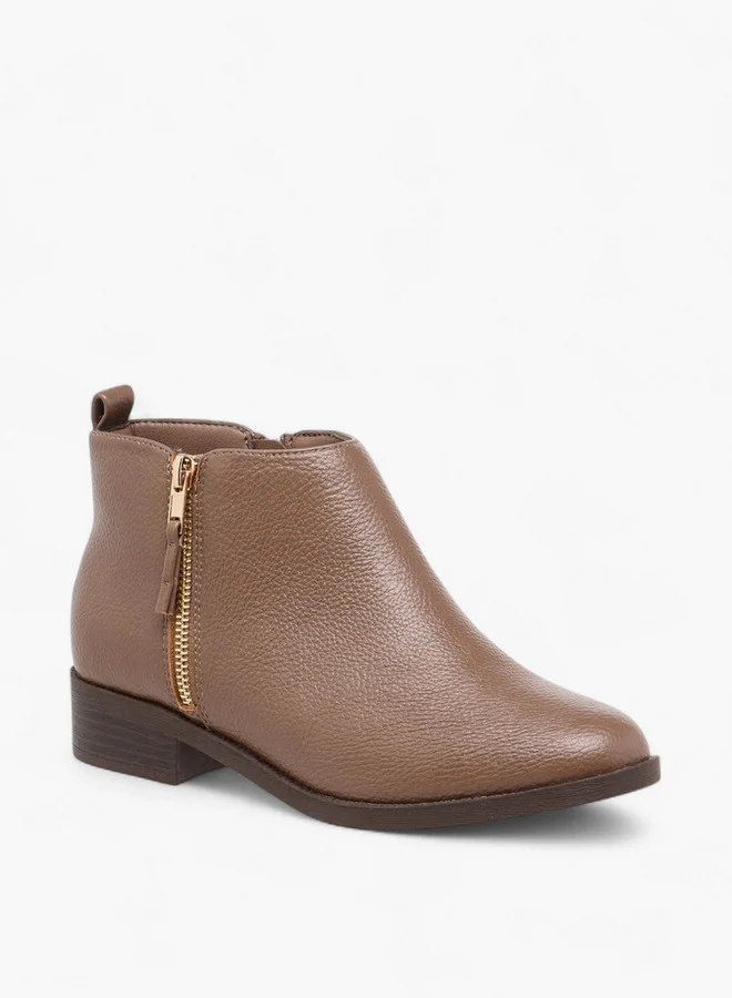 Flora Bella By Shoexpress Solid Ankle Boots with Zip Closure