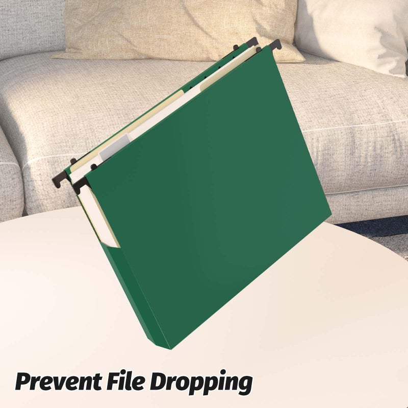 SHUTEX Extra Capacity Plastic Hanging File Folders,12 Pack Reinforced Expanding Hang Folder Letter Size,Accordian Pocket,Heavy Duty 2 Inch Expansion,Hanging Folder Organizer for Office Home,Green - Image 4