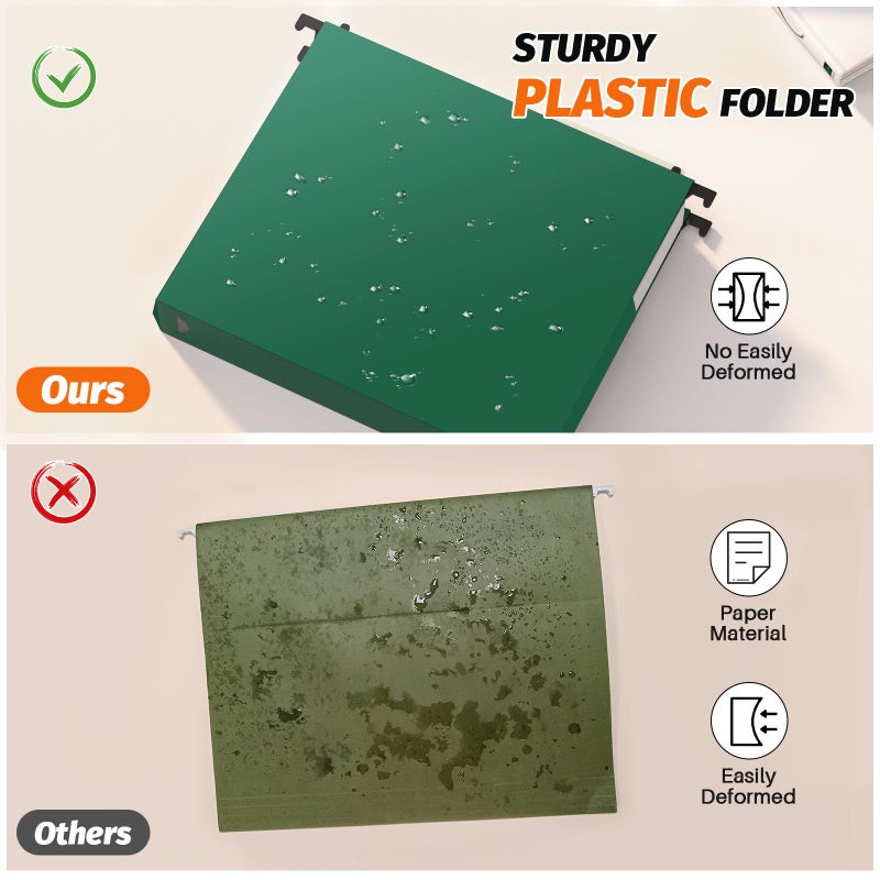 SHUTEX Extra Capacity Plastic Hanging File Folders,12 Pack Reinforced Expanding Hang Folder Letter Size,Accordian Pocket,Heavy Duty 2 Inch Expansion,Hanging Folder Organizer for Office Home,Green - Image 2