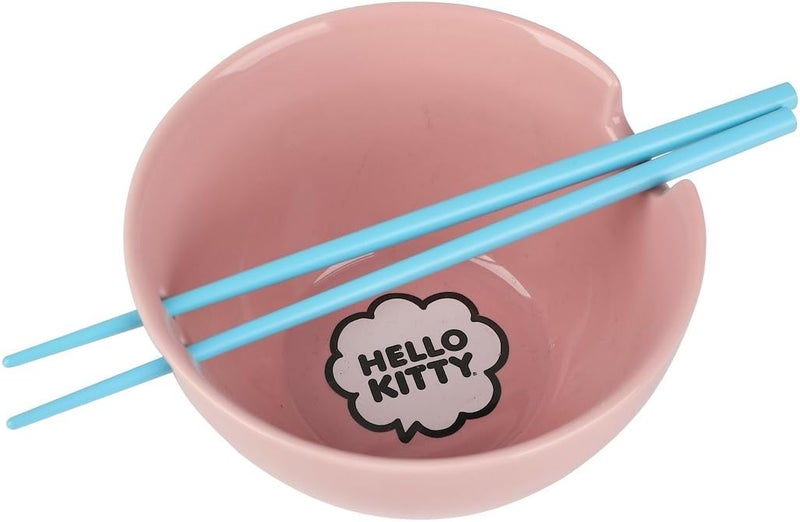 Bioworld Hello Kitty Big Face 20 Oz Pink Ramen Bowl With Chopsticks - Image 2