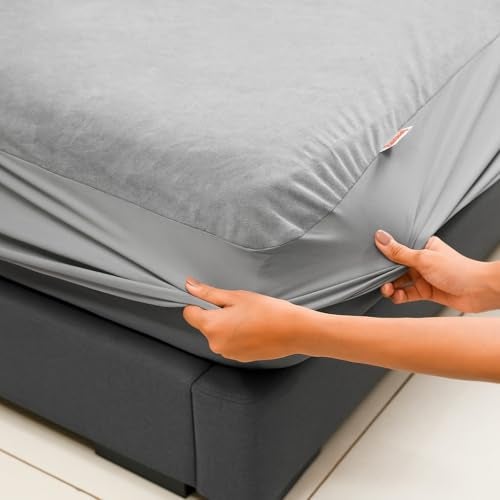 HAUSWAY Mattress Protector | Waterproof Terry Cotton Mattress Cover for Single Bed 72"x36" (6x3 Feet) | Breathable, Washable, Fitted Elastic Skirting, Colour - Grey - Image 1