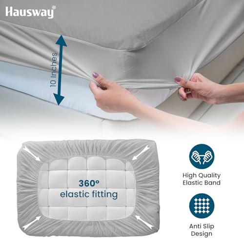 HAUSWAY Mattress Protector | Waterproof Terry Cotton Mattress Cover for Single Bed 72"x36" (6x3 Feet) | Breathable, Washable, Fitted Elastic Skirting, Colour - Grey - Image 5