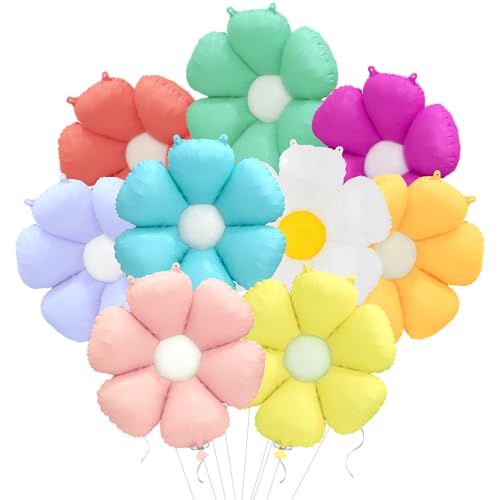 Hokilands Cute Matte Daisy Flower Balloon Rainbow Garland Groovy Boho Daisy Party Supplies 9 Pack Colorful Daisy Balloons Big Retro 60s Hippie Fairy Daisy Decoration For Kids Girls Birthday Wedding Baby Shower - Image 1