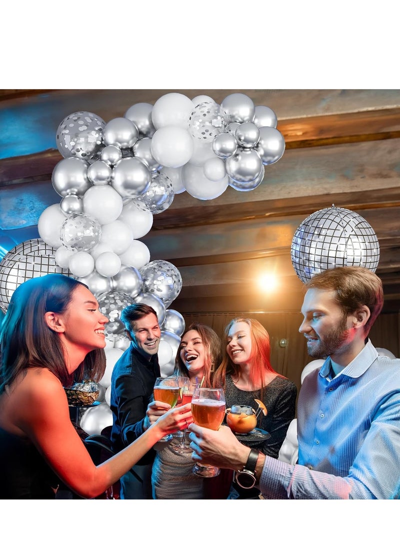 SYOSI Disco Ball Balloons Arch Kit, White and Silver Different Sizes Garland with Large Metallic Mirror Balls Balloons, Confetti for Party Decorations Decor Ornament  - Image 2