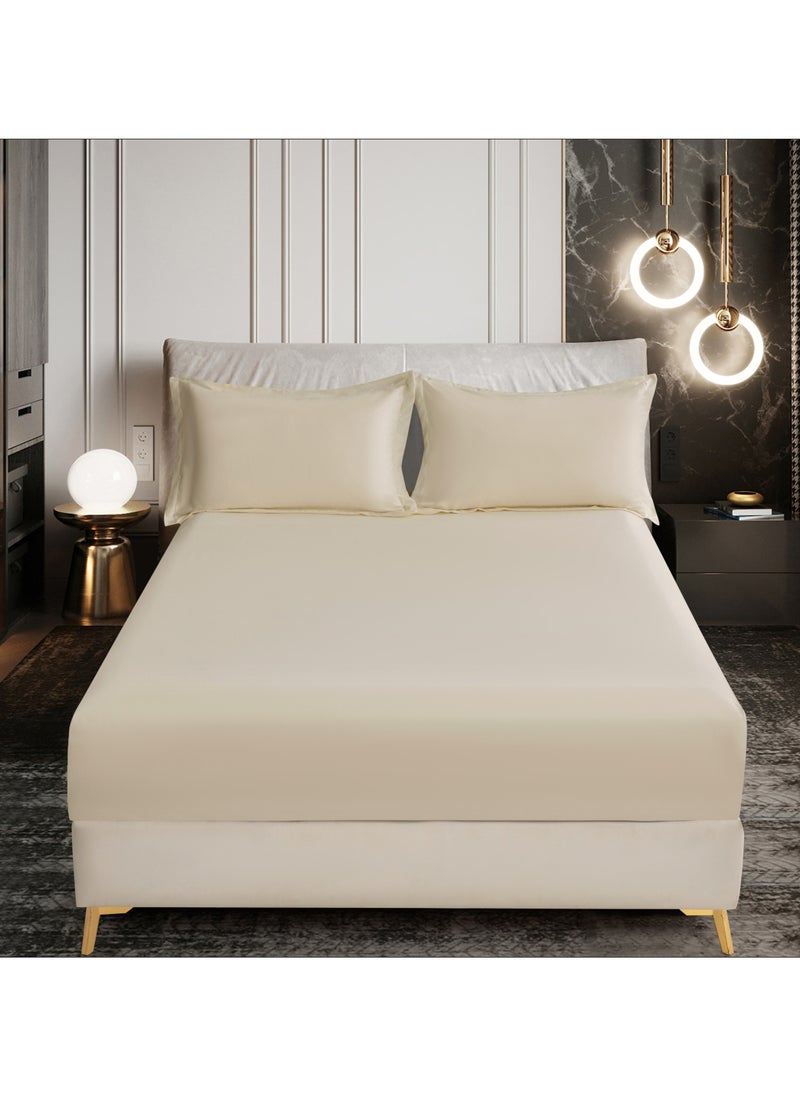 Donetella Bedding Fitted Sheet - Fits 180x200 Cm For King Bed - 3 Pcs (1 Fitted Sheet and 2 Pillowcases) - 35 Cm Deep Pocket - Solid Bed Sheet  - Image 1