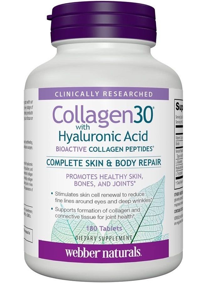 Webber naturals Collagen30 with Hyaluronic Acid, Bioactive Collagen Peptides, 180 Tablets  - Image 1