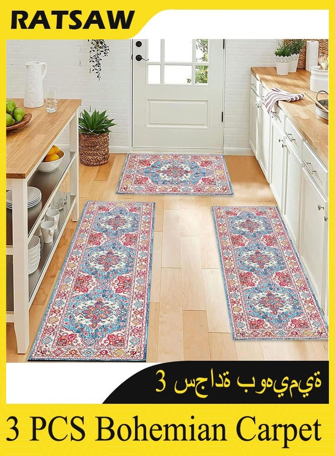 Kitchen Mat Sets of 3 Washable Kitchen Floor Rugs 3 Pieces Soft Entrance Runner Rugs Farmhouse Laundry Room Rug Carpet Sets for Bathroom/Living Room/Hallway