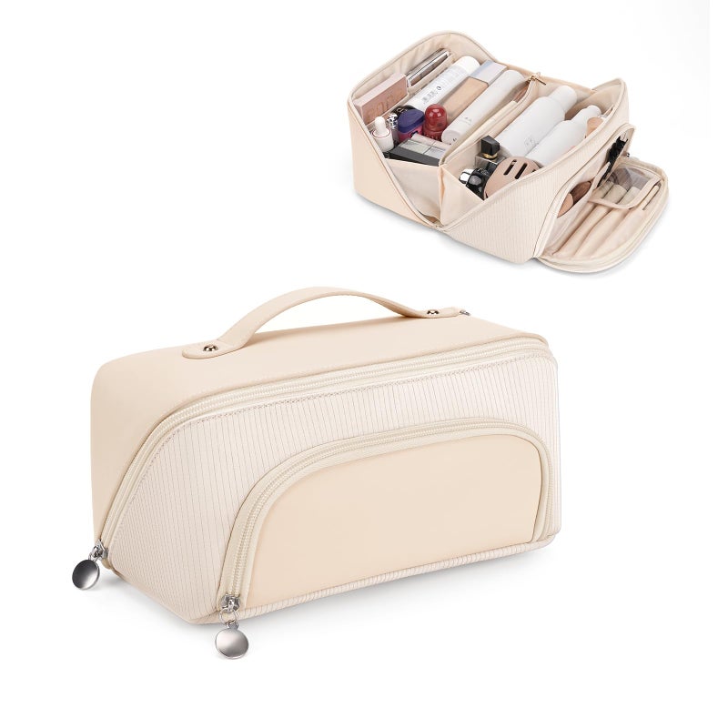 Lotour Makeup Bag Organizer Travel Cosmetic Bag Large Capacity Skincare Bag for Women Girls Portable Pouch Open Flat Toiletry Bag for Travel Essentials Toiletries Accessories - Image 2
