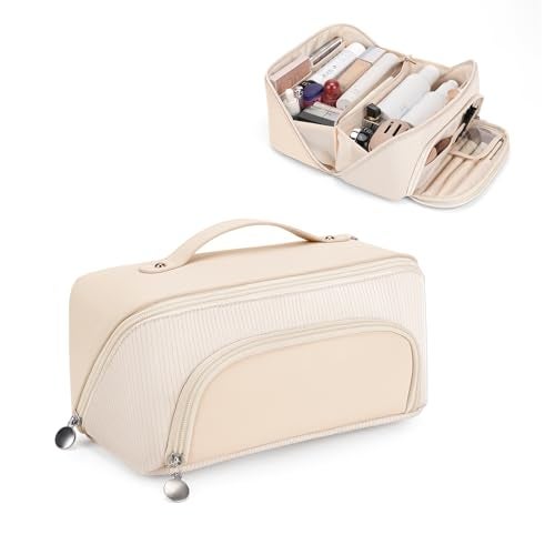 Lotour Makeup Bag Organizer Travel Cosmetic Bag Large Capacity Skincare Bag for Women Girls Portable Pouch Open Flat Toiletry Bag for Travel Essentials Toiletries Accessories - Image 1